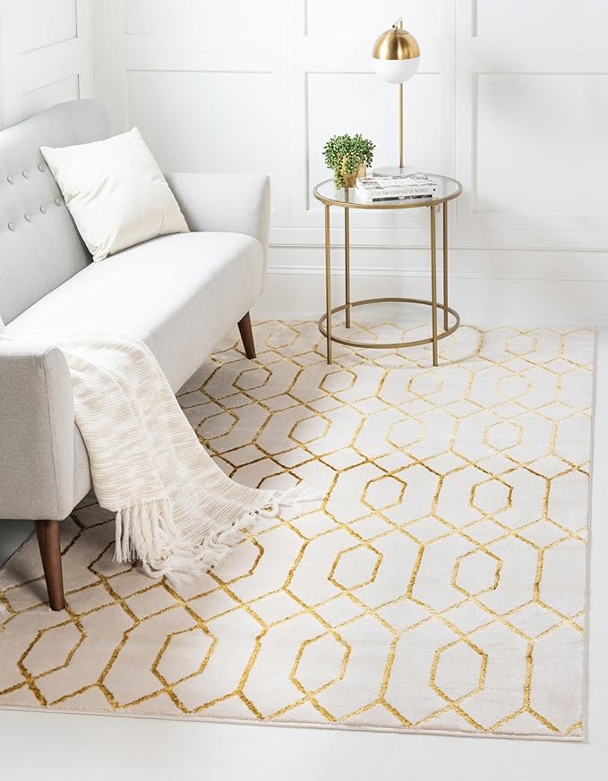 Marilyn Monroe Glam Collection Area Rug - Trellis (10'x 14' 1" Rectangle, White Gold/ Gold)