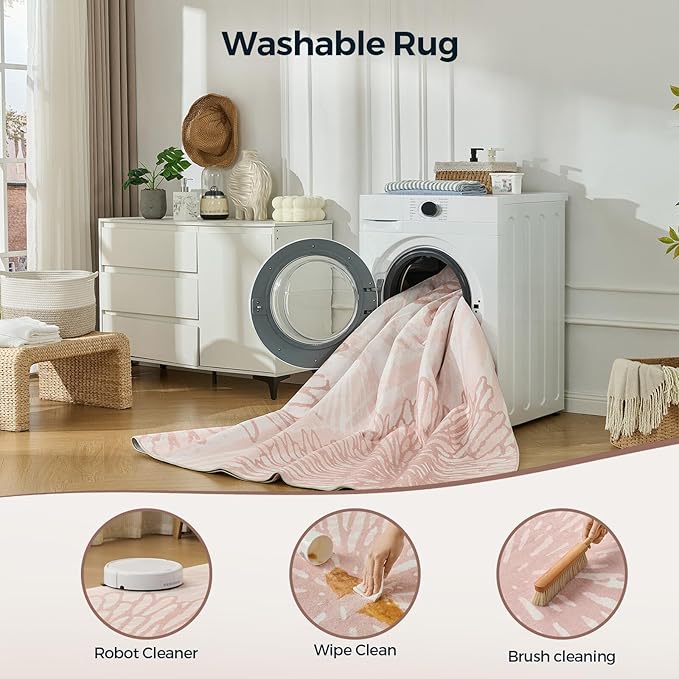 WITSHOCK Pink Rugs 10x12 for Bedroom Girls,Floral Modern Distress Print Pattern Carpet for Living Room Dining Room,Stain Resistant Anti Slip Backing Rugs for Kids Room Nursery Playroom,Light Pink