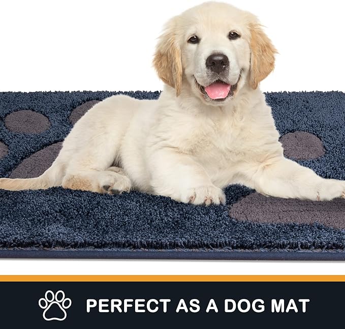 PURRUGS Dirt Trapping Door Mat 32" x 70", Non-Skid/Slip Machine Washable Microfiber Entryway Rug, Dog Doormat, Super Absorbent Welcome Mat for Muddy Wet Shoes and Paws, Navy Blue