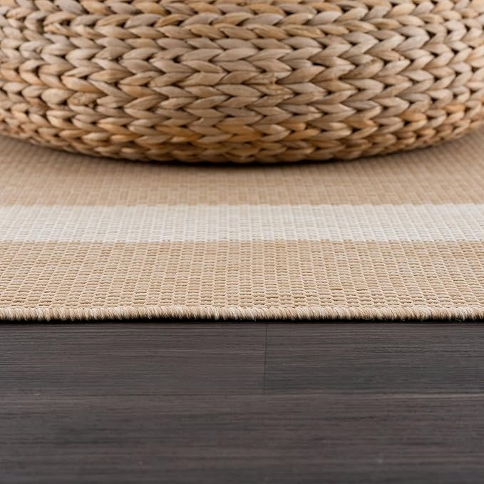 CAMILSON Outdoor Rug 5x7, Modern Outside Rugs for Patios Porches Waterproof Durable Washable Non-Shedding, Easy-to-Clean Indoor Outdoor Area Carpet (5 x 7, Bordered - Beige/White)