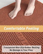 AMOAMI Upgraded Waffle Runner Rug Super Absorbent Non Slip Bath Mats for Bathroom Machine Washable Bathroom Runner Rug with Tassels, Ideal for Hallway Bedroom Laundry Room, Dirty Orange, 17" x 60"