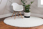 Unique Loom Davos Shag Collection Area Rug - Solid (3' 3" Round, White/ Ivory)