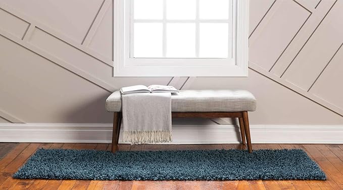 Unique Loom Davos Shag Collection Area Rug - Solid (2' 7" x 13' 1" Runner, Marine Blue)