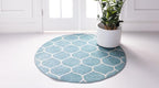 Rugs.com Lattice Frieze Collection Rug – 8' Round Light Blue Medium Rug Perfect for Kitchens, Dining Rooms