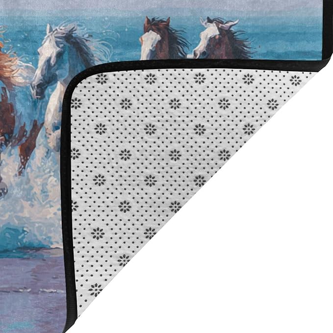 Horse Run Gallop in Waves Ocean Area Rug Washable Outdoor Rugs Anti-Slip Soft Carpet Entryway Indoor Door Mat for Bedroom,Living Room,Porch,Terrace and Entrance Decor 2'x 1'