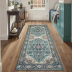 Enkor Runner Rugs for Hallway, 2x6 Washable Soft Boho Non Slip Floor Rugs for Kitchen, Modern Mat for Living Room Bedroom Entryway Purple & Green