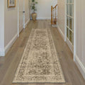 3x8 Washable Runner Rug for Kitchen Hallway Brown Vintage Non-Slip Low Pile Distressed Rustic Carpet Lightweight Vacuumable Soft Long Throw Rug for Indoor Entryway Bedroom