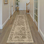 3x10 Washable Runner Rug for Kitchen Hallway Brown Vintage Non-Slip Low Pile Distressed Rustic Carpet Lightweight Vacuumable Soft Long Throw Rug for Indoor Entryway Bedroom