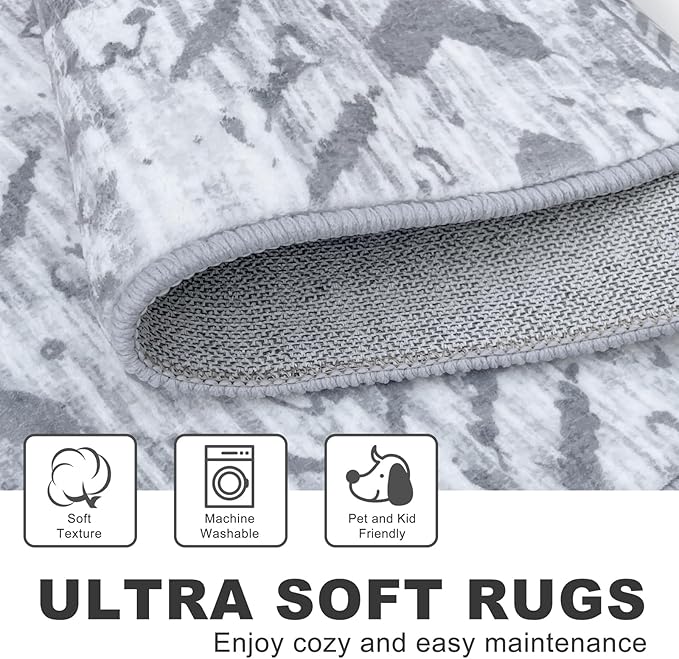 KILOCOCO Hallway Runner Rug 2.6'x16' Washable Printed Moroccan Runner Rugs Non Slip Entryway Rugs Soft Indoor Long Floor Rug for Bedroom Kitchen Living Room Geometric Boho Carpet Runners, Grey White