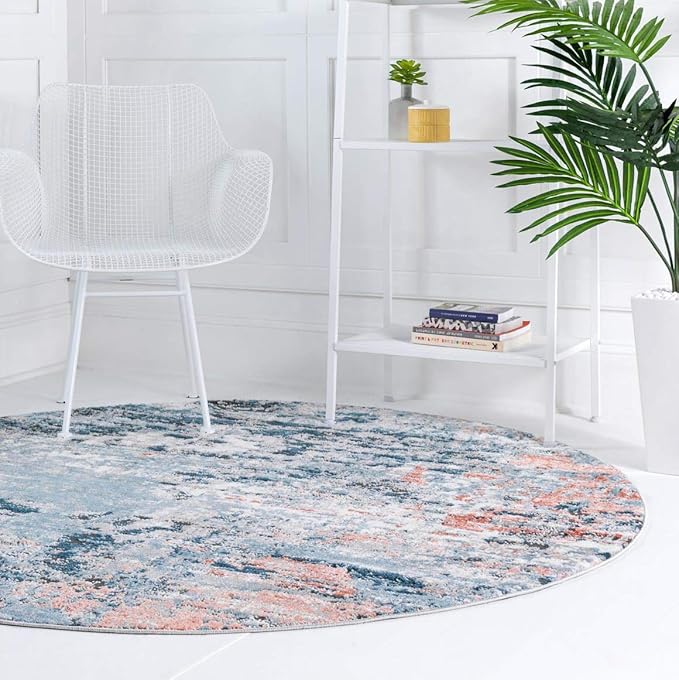 Rugs.com Leipzig Collection Round Rug – 3 Ft Round Multi Low-Pile Rug Perfect for Kitchens, Dining Rooms