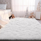 Zentavio White Area Rugs for Bedroom Soft Living Room Rugs 4x6 Fluffy Furry Shag Aesthetic Carpet Plush High Pile Floor Rug for Nursery Kids Room Dorm Home Decor