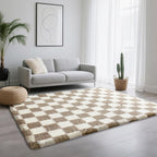 4x6 Area Rugs for Living Room Bedroom, Soft Fluffy Shaggy Bedside Rug, Indoor Floor Carpet for Kids Playroom, Dorms, Nursery Rooms, Home Decor (Camel & White 4'x6')