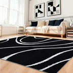 YIHOUSE Abstract Washable Rug 6x9,Ultra Thin Non Slip Black Rugs for Living Room,Modern Minimalist White Stripe Rugs for Bedroom,Dining Room Office Playroom (6'x9',Black-2)