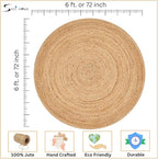 Savi Home Hand Woven Jute Braided Rug, 6' Round - Natural, Reversible Area Rugs for Living Room, Farmhouse, Kitchen, Handcrafted 6 Feet Round Area Rugs - Natural