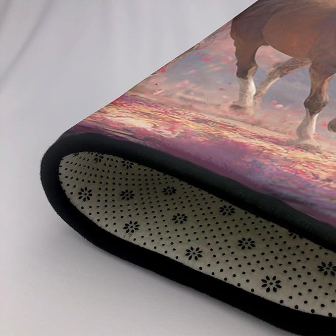 Galloping Horse Cherry Blossom Area Rug Washable Outdoor Rugs Anti-Slip Soft Carpet Entryway Indoor Door Mat for Bedroom,Living Room,Porch,Terrace and Entrance Decor 3'x 2'
