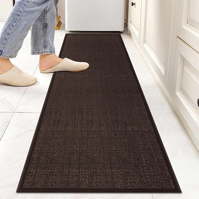 8FT Jute Runner Rug for Hallways Non Slip, Machine Washable Laundry Room Mat Hall Rug Runner Carpets, Deep Brown