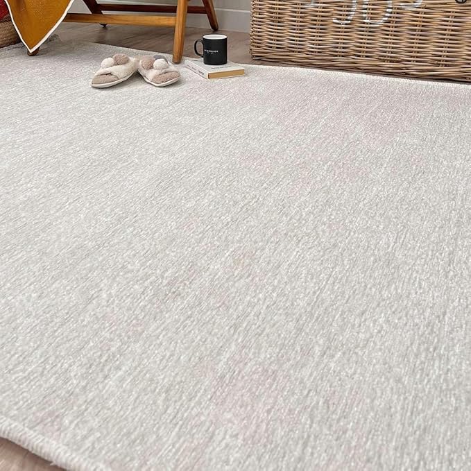 Alfa Rich 5x8 White Washable Area Rugs for Living Room Bedroom Kitchen Cotton Decor Rug