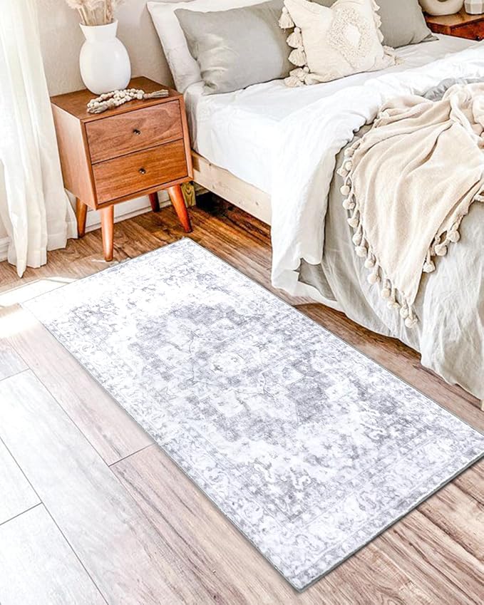COMSLE Washable Door Mat, Front Door Mat Indoor Faux Wool Absorbent Small Rugs for Entryway Distressed Throw Rug Non-Slip Accent Floor Carpet for Entrance Bedroom, 24X48 Inches Gray