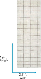 Livabliss x Our PNW Home Cascade Minimalist Grid Area Rug, 2'7" x 12', Grid Ivory/Taupe