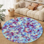 Abstract Pixel Geometry Round Rug Ombre Blue Purple Living Room Circle Area Rugs 5ft Washable Soft Non Slip Low Pile Indoor Floor Carpet for Bedroom Office Kitchen Coffee Table