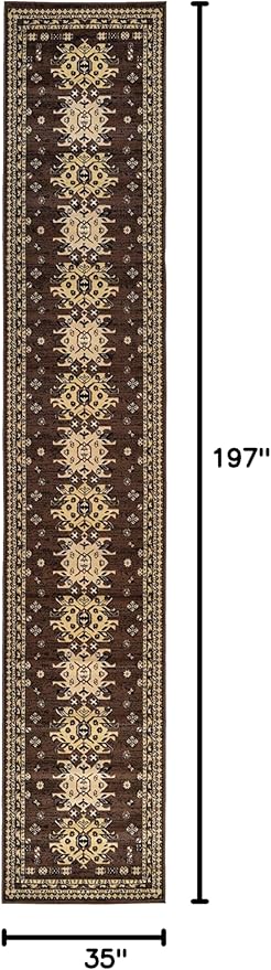 Unique Loom Taftan Collection Border Geometric Tribal Inspired Design Area Rug (3' 0 x 16' 5 Runner, Brown/ Tan)