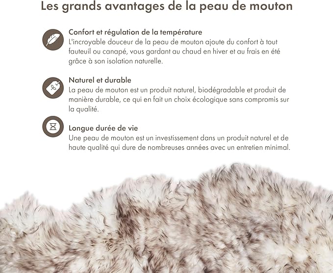 Real Sheepskin Rug 2x6 ft | Sheepskin Rugs for Living Room and Sofa | Bedside Rugs for Bedrooms | Large Fluffy Rug is Breathable & Heat-regulating in Color Snow Peak