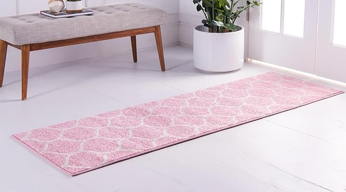Rugs.com Lattice Frieze Collection Rug – 2' x 13' Runner Light Pink Medium Rug Perfect for Living Rooms, Large Dining Rooms, Open Floorplans