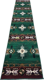 YHSF South West Native American Area Rug C318 - Easy Clean, Thick, Soft, Durable Native Tribal American Indian Inspired Rug for Bedroom/Living Room and More - Hunter Green, 2 ft 4 in x 10 ft 11 in