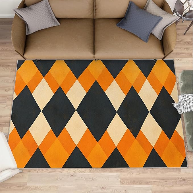 3x5 Geometric Dorm Rug - Diamond Shape Pattern Small Rugs for Bedroom, Modern Minimalism Area Rug Washable Non Slip for Bedroom Kitchen Living Room Entryway