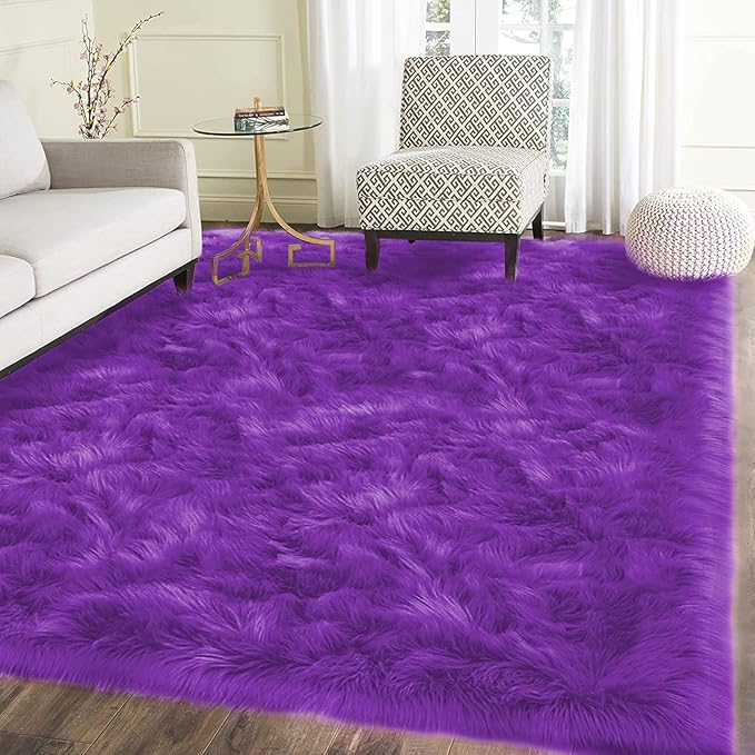 Latepis Purple Faux Sheepskin Large 6x9 Area Rugs for Living Room Throw Rugs for Bedroom Washable Fur Rug Fluffy Shag Boho Rug Home Decor Rectangle
