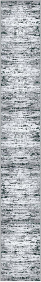 Modern Abstract Runner Rug 2.6x18, Black Grey White Washable Long Kitchen Runner Non-Slip Soft Hallway Rug Runner Thin Print Faux Wool Carpet for Entryway Bedroom Laundry Room Indoor Home Decor