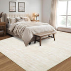 RUGSREAL Washable Contemporary Area Rug Low-Pile Solid Modern Area Rug Non-Slip Stain Resistant Home Office Solid Rug for Living Room Bedroom Kids Room, 5' x 7' Cream-White