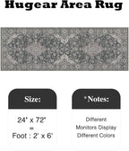 HUGEAR 2x6 Runner Rug Hallway Machine Washable Retro Black Vintage Floral Low Pile Carpet Distressed Long Throw Rug Bedroom Office Bathroom Kitchen Laundry Non Slip Soft Lightweight