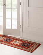Unique Loom Taftan Collection Border Geometric Tribal Inspired Design Area Rug (2' 7 x 10' 0 Runner, Terracotta/ Ivory)