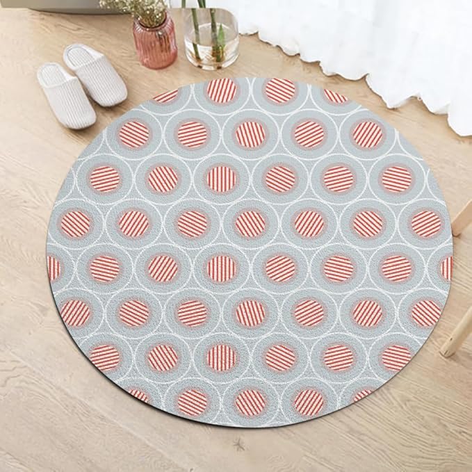 Circle Geometric Print Round Rug Vintage Blue Pink Area Rug Washable 7ft Circle Rugs for Living Room Bedroom Non Slip, Soft Indoor Floor Carpet for Kitchen Entryway Family Room