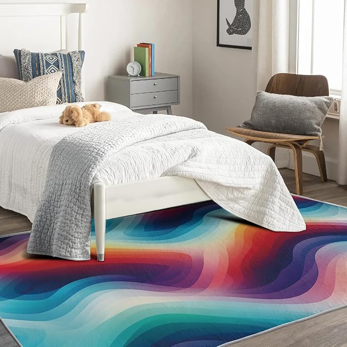 Rainbow Gradient Rug, 4x7 Rug, Modern Rugs for Living Room Bedroom, Abstract Large Area Rug, Washable Rug Non Slip Soft Indoor Carpet, Rainbow Gradient Home & Room Decor