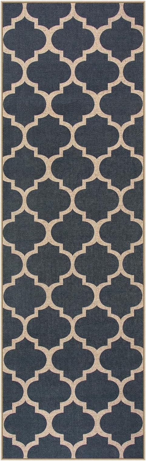 Lahome Moroccan Easy Jute Runner Rug, Blue Washable Runner Rugs for Outdoor Porch Hallway, Geometric Trellis Woven Long Carpet for Doorway, Thin Non Slip Outdoor Decor, 2'6'' x 8'