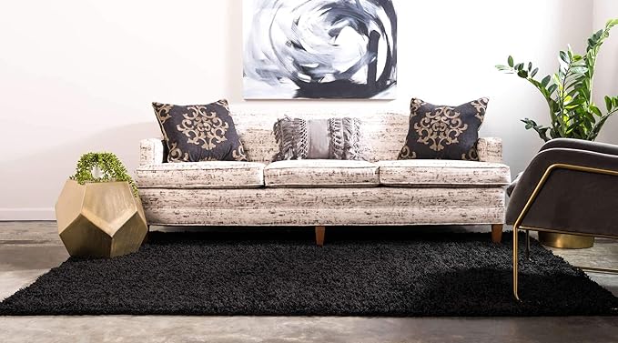 Unique Loom Solid Shag Collection Area Rug (3' 3" x 5' 3" Rectangle, Jet Black)
