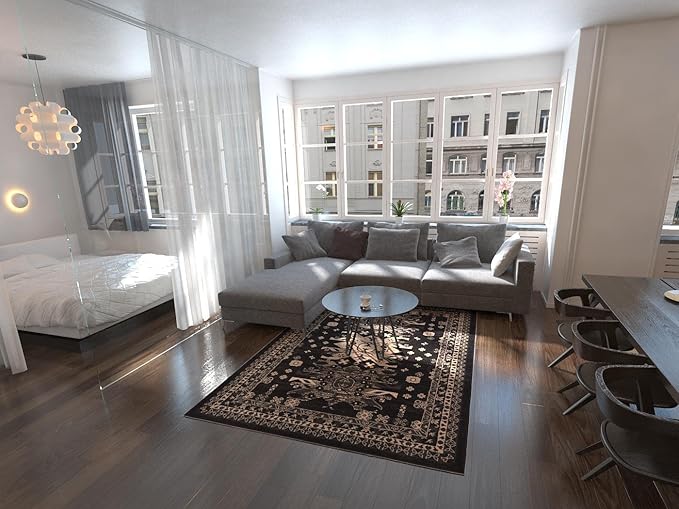 Unique Loom Taftan Collection Border Geometric Tribal Inspired Design Area Rug (6' 0 x 9' 0 Rectangular, Black/ Gray)