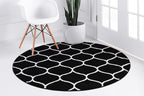 Rugs.com Lattice Frieze Collection Rug – 8' Round Black Medium Rug Perfect for Kitchens, Dining Rooms