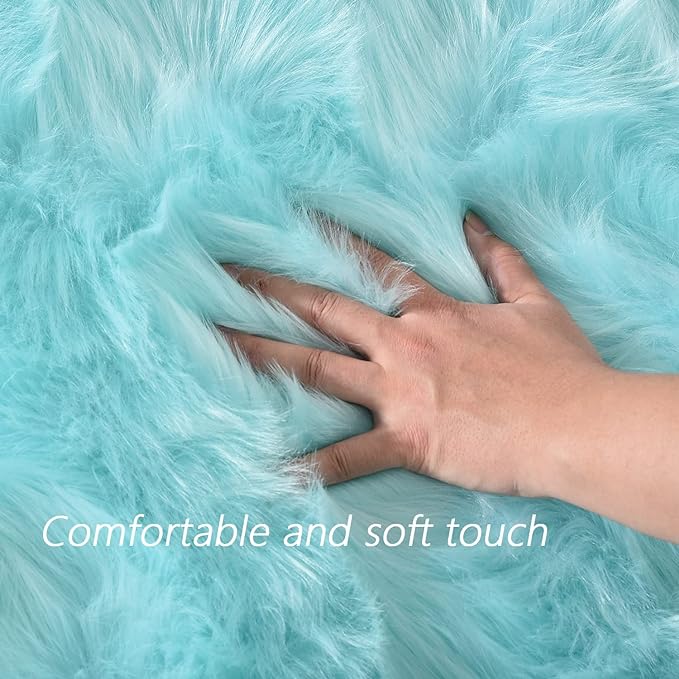 Latepis Light Blue Faux Fur 5x8 Alfombras para Salas Washable Sheepskin Fluffy Shag Rug for Living Room Bedroom Soft Plush Rugs Home Decor Rectangle