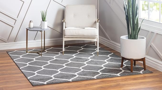 Rugs.com Lattice Frieze Collection Rug – 6' Square Dark Gray Medium Rug Perfect for Living Rooms, Kitchens, Entryways