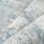 2x8 Washable Runner Rug Blue Cream Abstract Hallway Kitchen Throw Rug Neutral Modern Non Slip Soft Low Pile Lightweight Carpet for Bathroom Laundry Bedroom Living Room