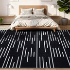 YIHOUSE Abstract Washable Rug 8x10,Ultra Thin Non Slip Black Rugs for Living Room,Modern Minimalist White Stripe Rugs for Bedroom,Dining Room Office Playroom (8'x10',Black-3)