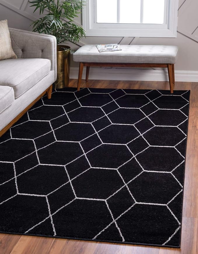 Unique Loom Trellis Frieze Collection Area Rug - Geometric (8' x 10', Black/ Ivory)