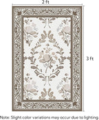 SOULFUL Medium Pile 2x3 Entryway Rug - Soft Underfoot Small Area Rug - Brown Boho Floral - Washable Non-Slip - Perfect for Hallway Kitchen Bedroom Bathroom Indoor Entrance