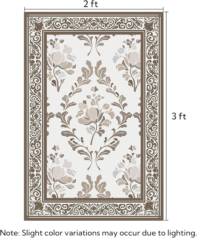 SOULFUL Medium Pile 2x3 Entryway Rug - Soft Underfoot Small Area Rug - Brown Boho Floral - Washable Non-Slip - Perfect for Hallway Kitchen Bedroom Bathroom Indoor Entrance
