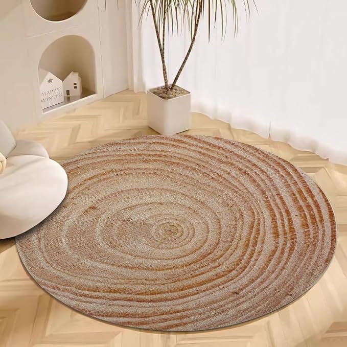 Tree Stump Growth Rings Washable Round Rugs Wood Color Texture Circle Rugs for Living Room Entryway Round Area Rug Soft Non Slip Nursery Carpet for Bedroom Dining Coffee Table 8ft