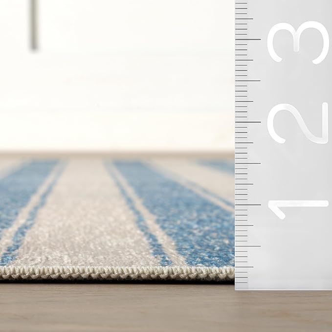 Dash & Albert Vion Blue Machine Washable Rug, 3 X 5 Feet, Blue/Grey Stripe Pattern