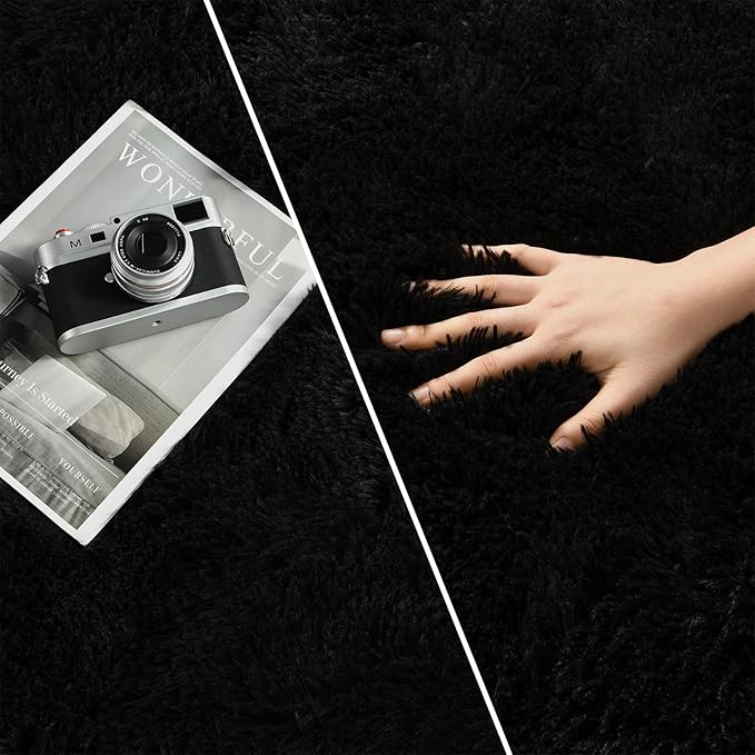 Shag Area Rug, 4 X 6 Plush Fuzzy Rugs for Living Room, Ultra Soft Fluffy Furry Rug for Bedroom, Indoor Carpet Nursery Rugs for Kids Room Home Decor, Black
